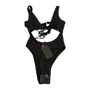 South Beach Cut Out Wrap Around Rib Swimsuit High Leg in Black Size 6 NWT